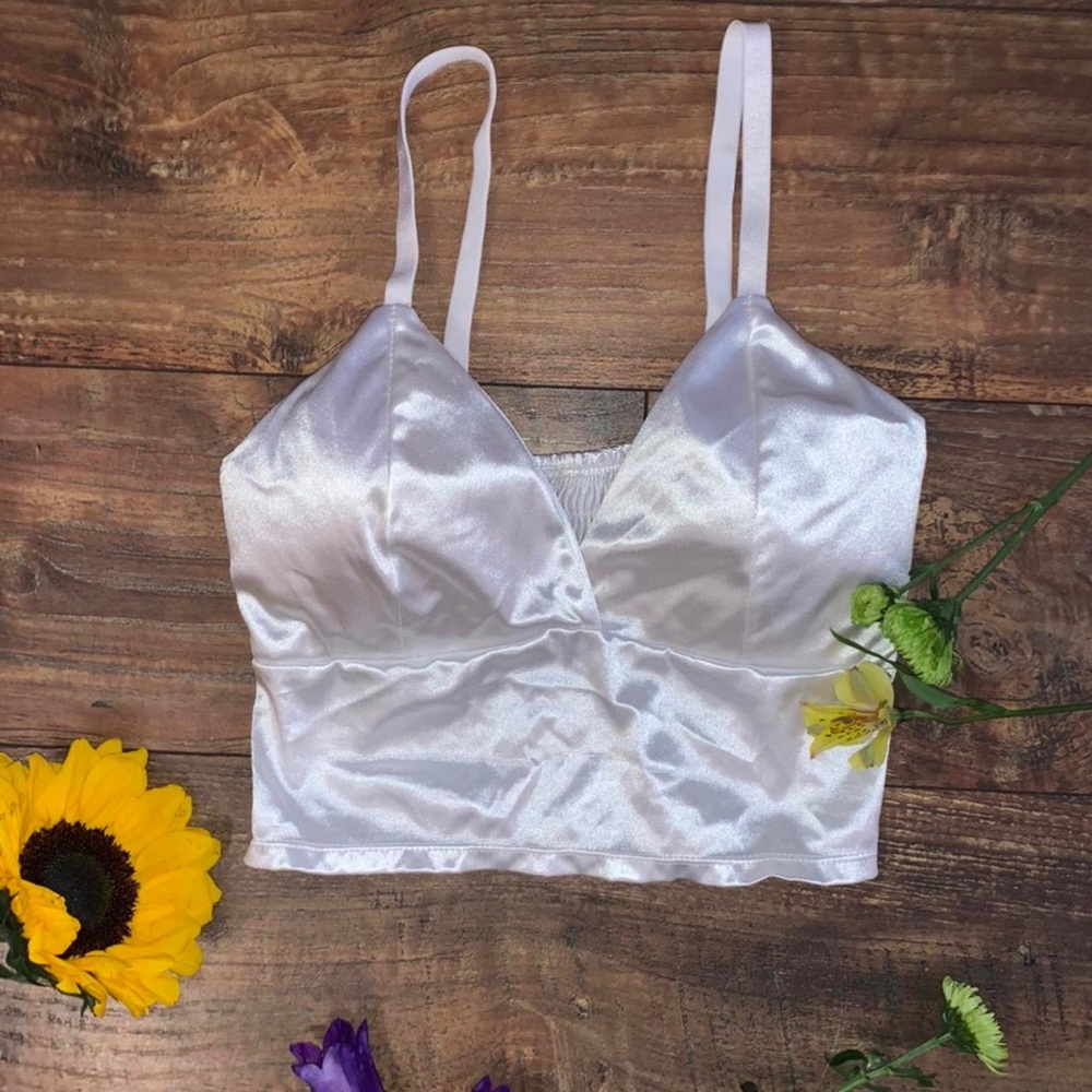 Super soft white satin crop top